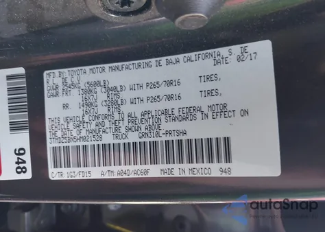 2017 Toyota Tacoma Trd Off Road from USA, damaged, VIN 3TMDZ5BN5HM021528